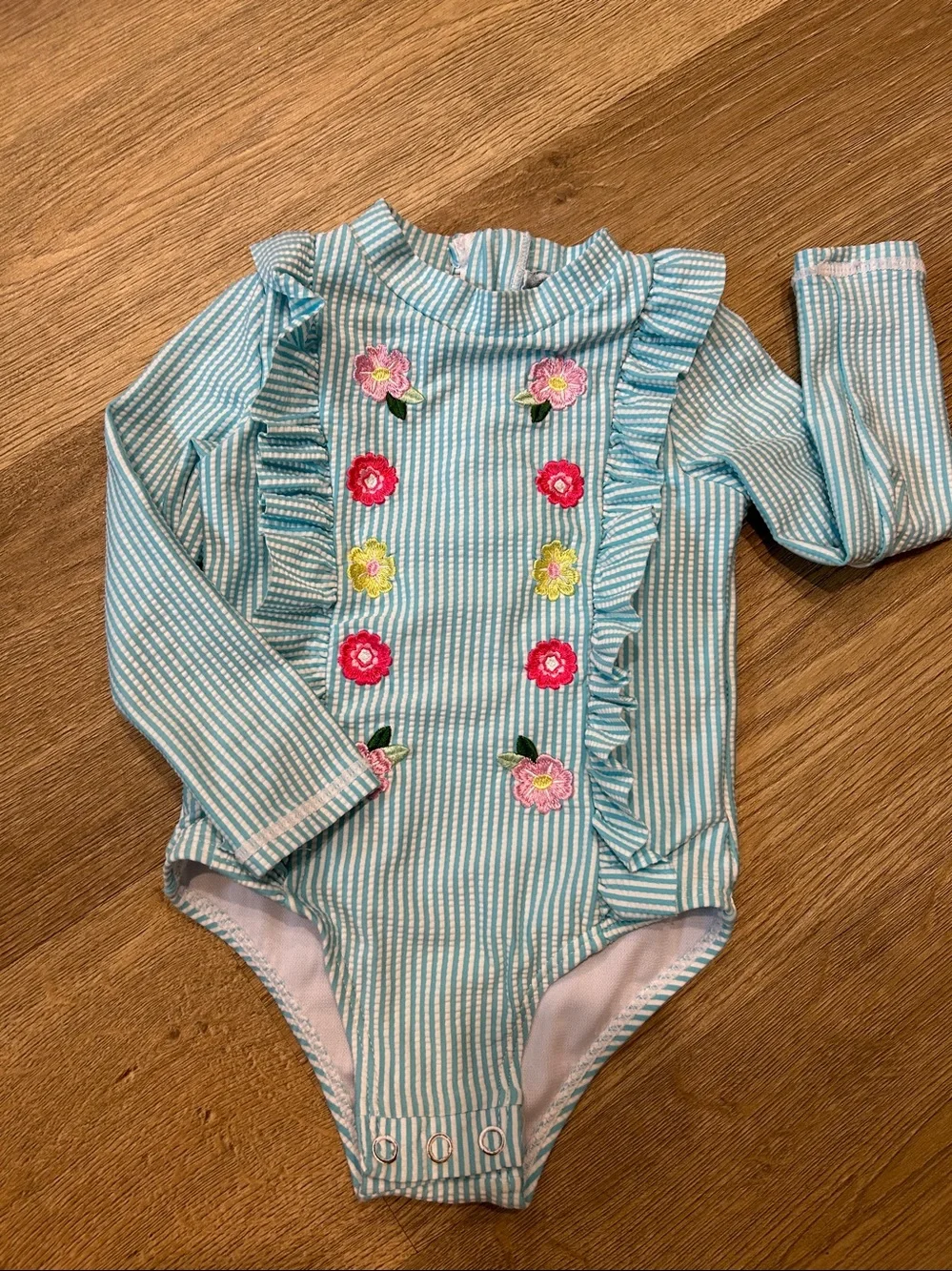 Nicole Miller Seersucker One-Piece Rashguard Swimsuit |Size 24 months